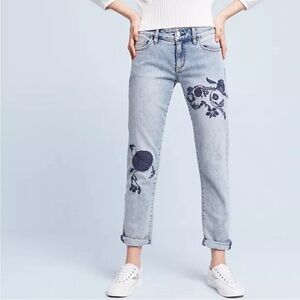 Anthropologie Pilcro and the Letterpress Embroidered Hyphen Denim Jeans Size 32